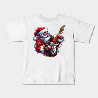 Santa Claus Playing Electric Guitar Kids T-Shirt